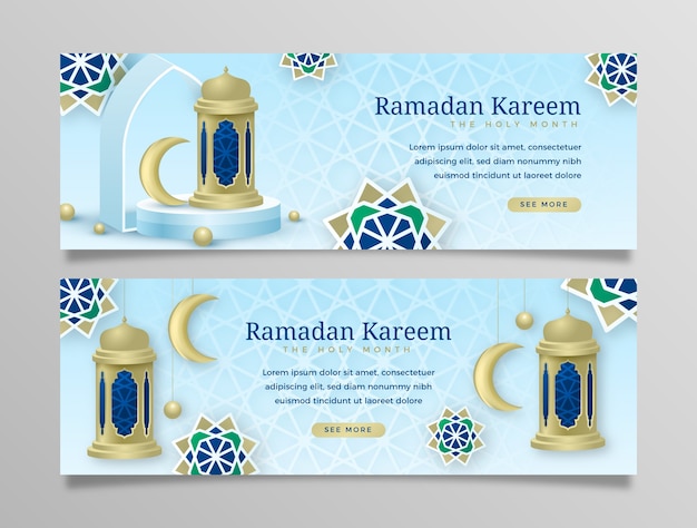 Realistic ramadan horizontal banners set