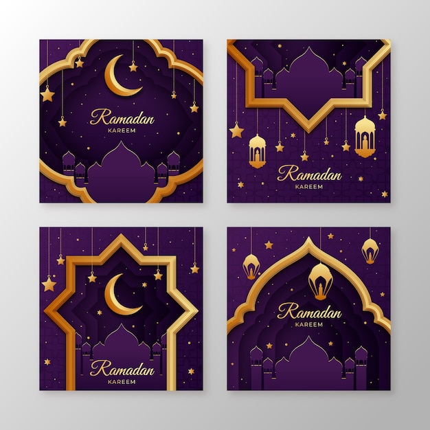 Free vector realistic ramadan instagram posts collection