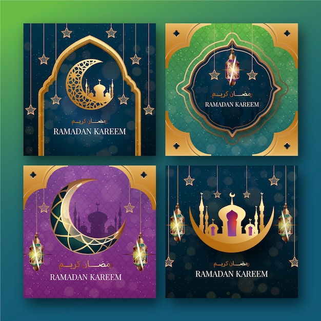 Free vector realistic ramadan instagram posts collection