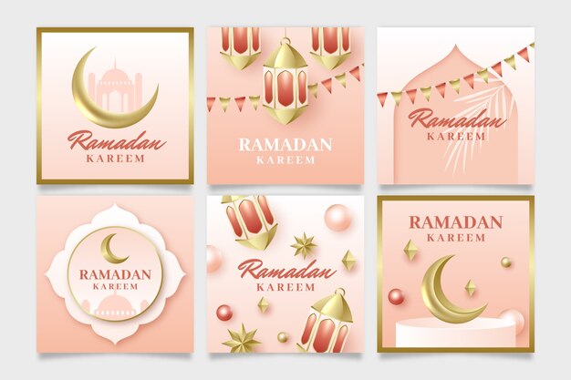 Free vector realistic ramadan instagram posts collection