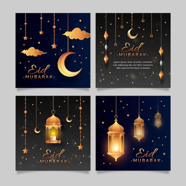 Free vector realistic ramadan instagram posts collection