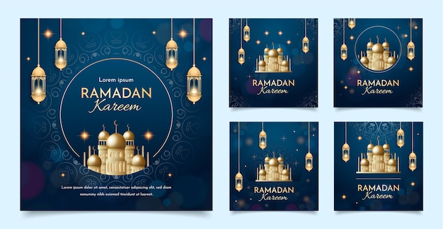 Free vector realistic ramadan instagram posts collection