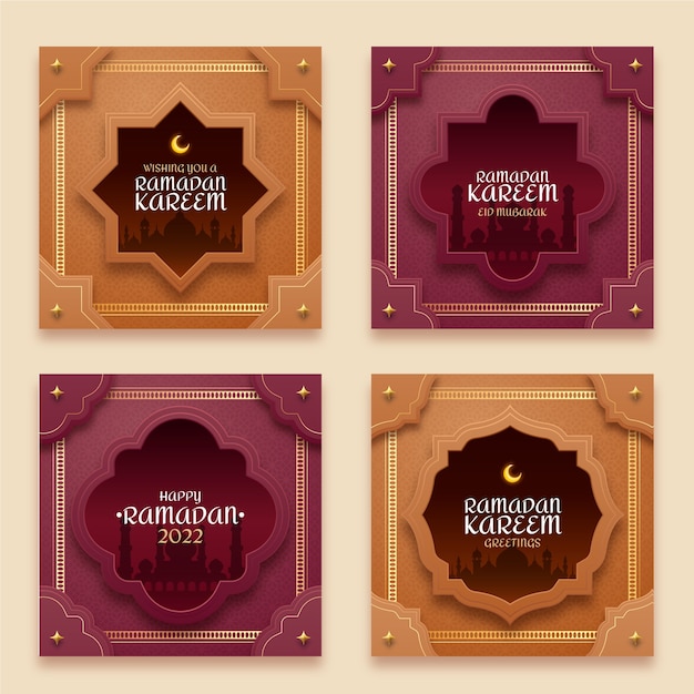 Free vector realistic ramadan instagram posts collection