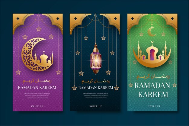 Free vector realistic ramadan instagram stories collection