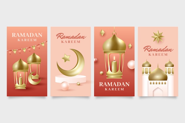 Free vector realistic ramadan instagram stories collection