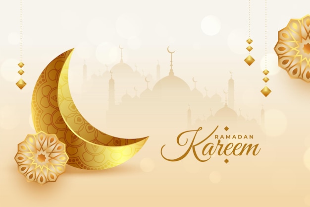 黄金のイスラムスタイルの現実的なラマダンカリーム断食月礼拝バナー