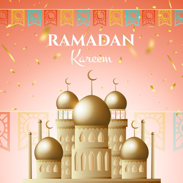 Realistic ramadan kareem with sand city