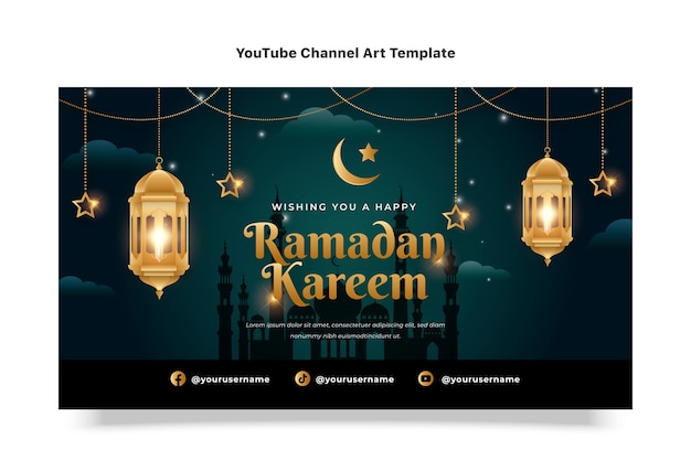 Free vector realistic ramadan youtube channel art