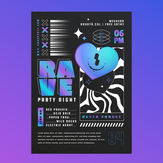 Vettore gratuito design del poster rave realistico