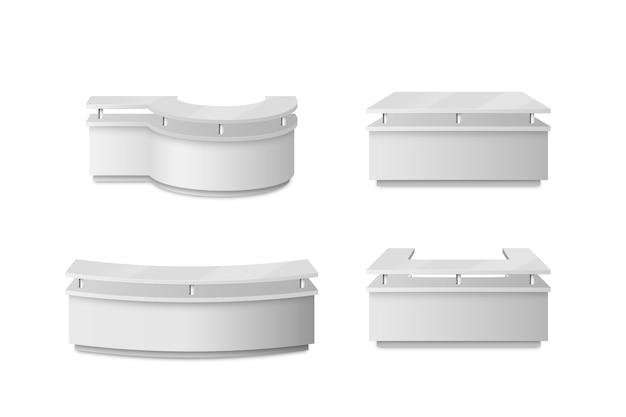 무료 벡터 흰색 배경에 고립 된 현실적인 리셉션 카운터 테이블