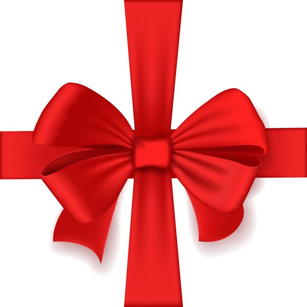 Realistic red bow and ribbon. Element for decoration gifts, greetings, holidays. Vector illustration. EPS 10