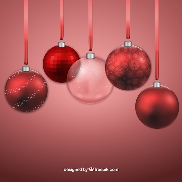 Realistic and red christmas balls background