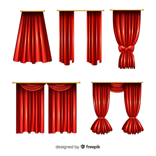 Бесплатное векторное изображение Реалистичная красная закрытая и открытая коллекция штор