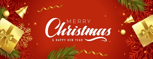 Realistic red merry christmas festival banner design