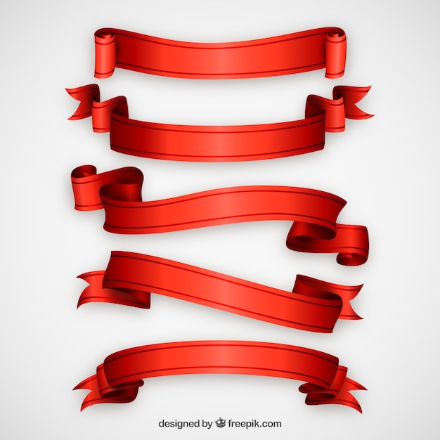 Realistic red ribbons pack