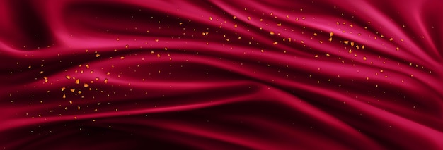 Realistic red silk cloth with golden particles