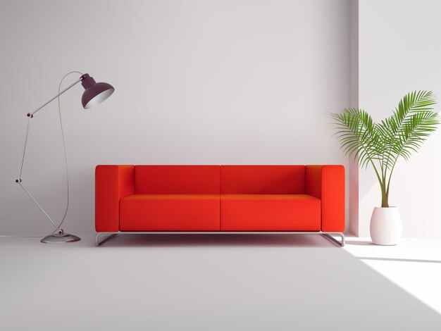 Realistic red sofa 