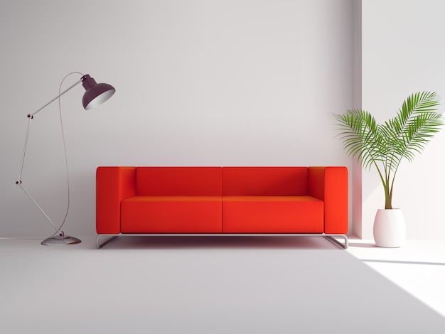 Realistic red sofa 