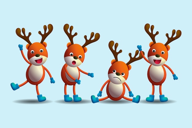 Free vector realistic reindeer cartoon christmas characters