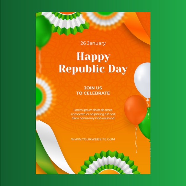 Vettore gratuito modello di poster verticale per la celebrazione della festa della repubblica realistica