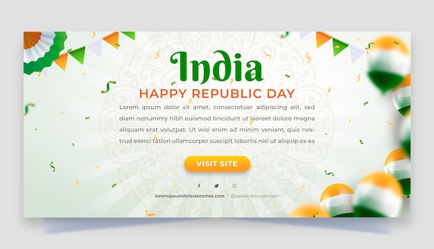 Free vector realistic republic day horizontal banner template