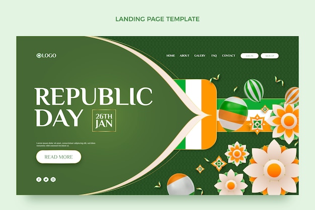 Free vector realistic republic day landing page template