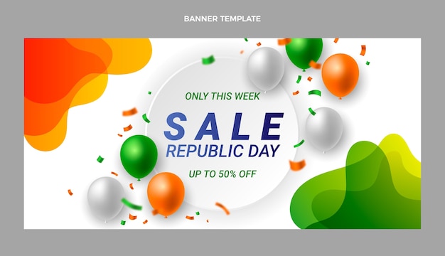 Realistic republic day sale horizontal banner