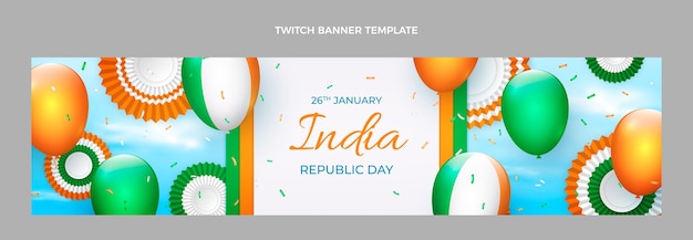 Free vector realistic republic day twitch banner