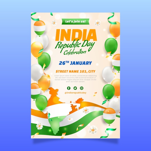 Free vector realistic republic day vertical poster template