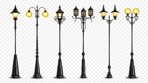 Free vector realistic retro street lanterns set isolated on transparent background vector illustration