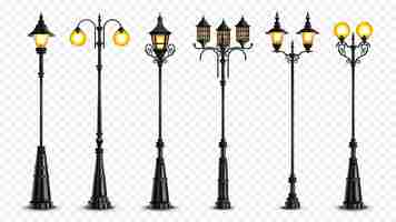 Free vector realistic retro street lanterns set isolated on transparent background vector illustration