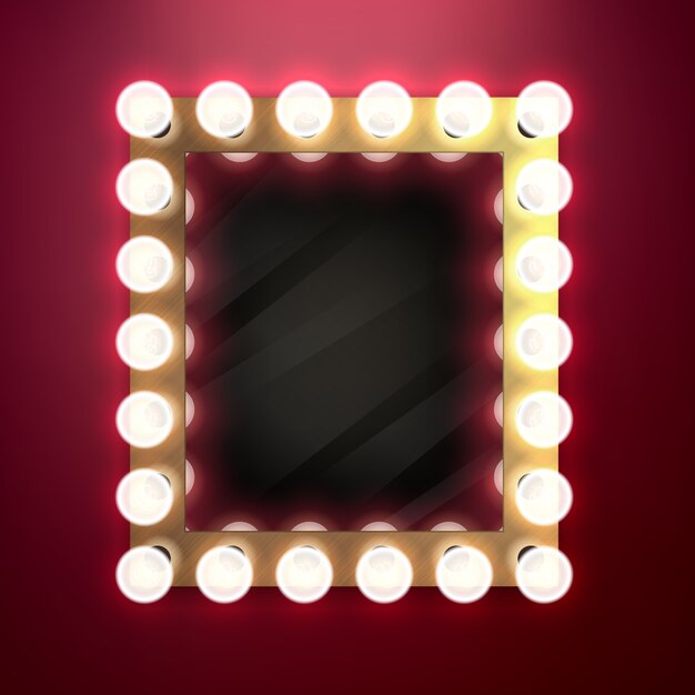Free Vector Makeup Mirror With Lamps Illustration In Retro White Frame With Realistic Light Bulbs