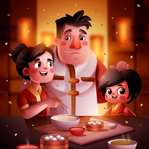 Realistic reunion dinner illustration for chinese new year festival