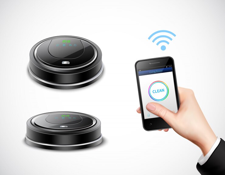 무료 Vector 스마트 폰으로 wi-fi 제어가 가능한 현실적인 로봇 청소기