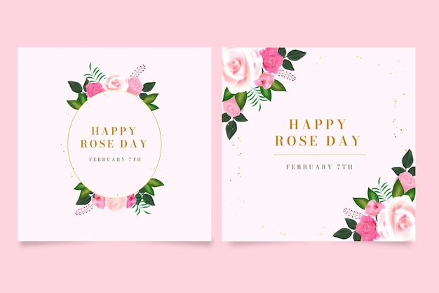 Realistic rose day greeting cards collection