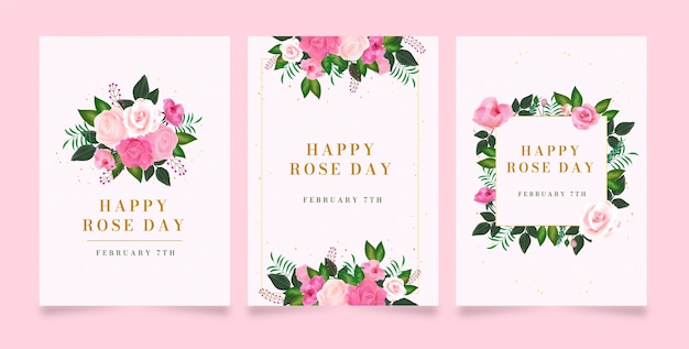 Vettore gratuito collezione realistica di biglietti d'auguri per il giorno della rosa
