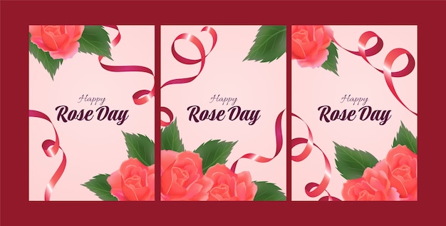 Realistic rose day greeting cards collection