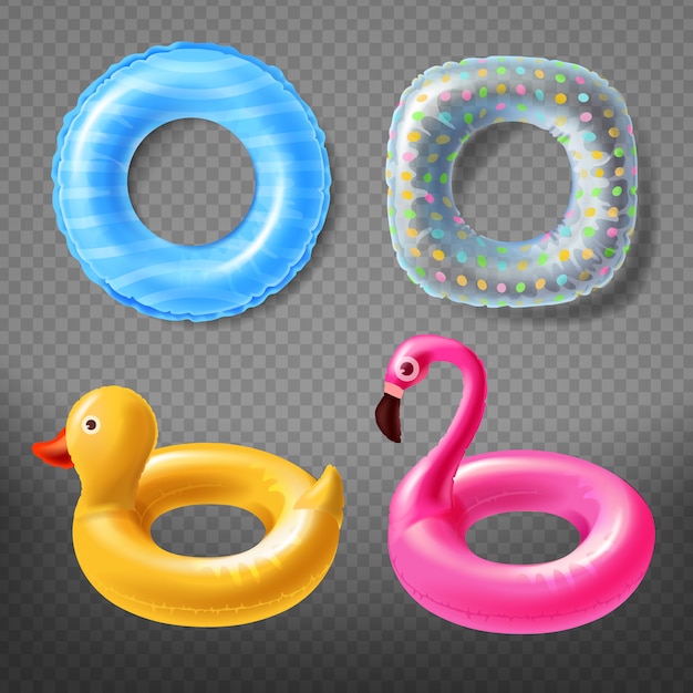реалистичные резиновые кольца - желтая утка, детский розовый фламинго или синий спасательный круг.