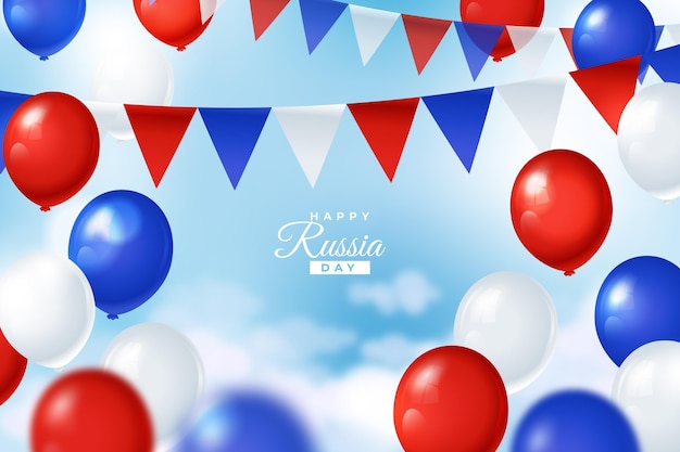 無料ベクター 風船と現実的なロシアの日の背景