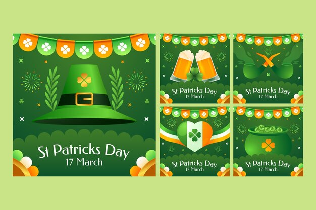 Realistic saint patrick's day celebration instagram posts collection