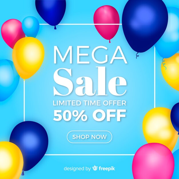 Realistic sale background with balloons