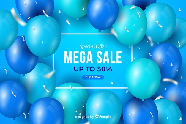 Realistic sale background with balloons