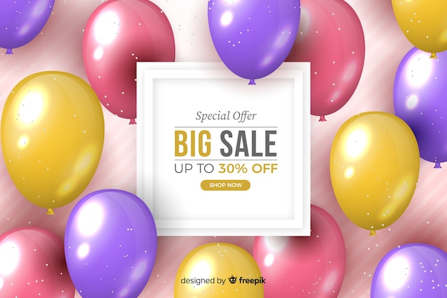 Realistic sale background with balloons