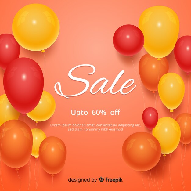 Realistic sale background with balloons