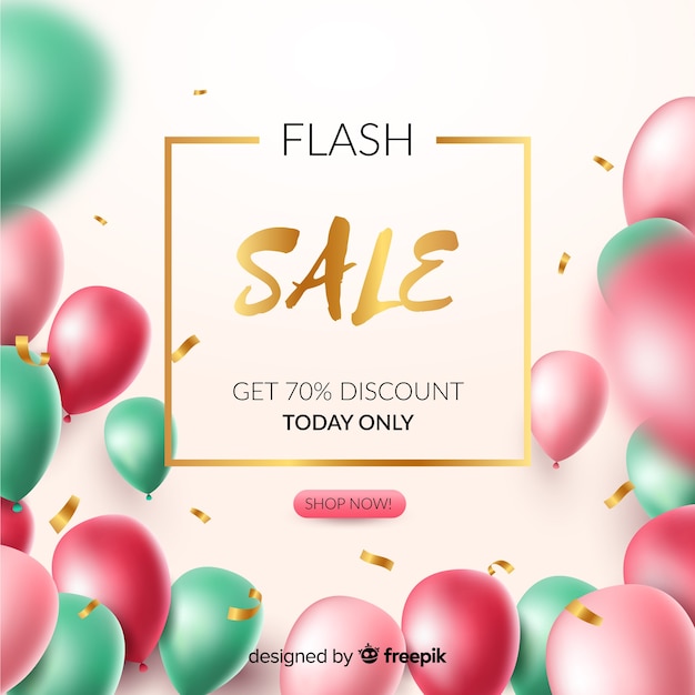 Realistic sale background with balloons