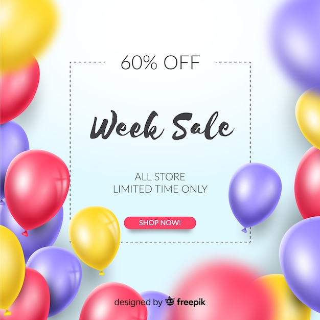 Free vector realistic sale background with balloons
