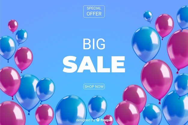 Realistic sale background with balloons