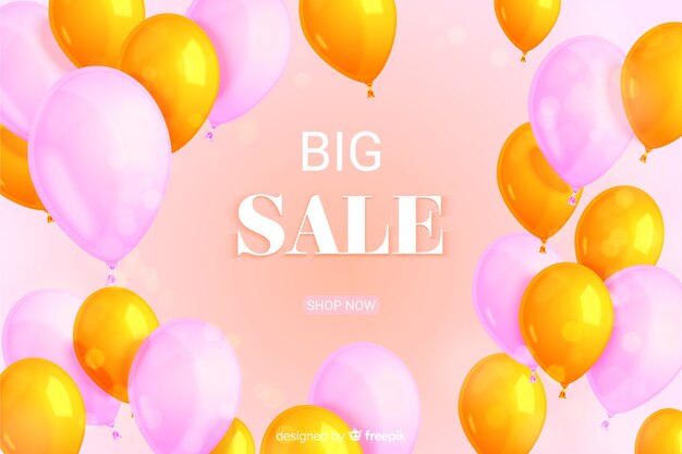 Realistic sale background with balloons