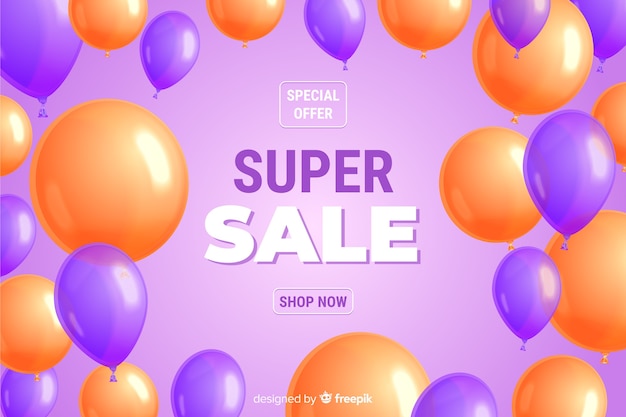 Realistic sale background with balloons