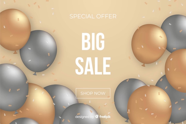 Realistic sale background with balloons